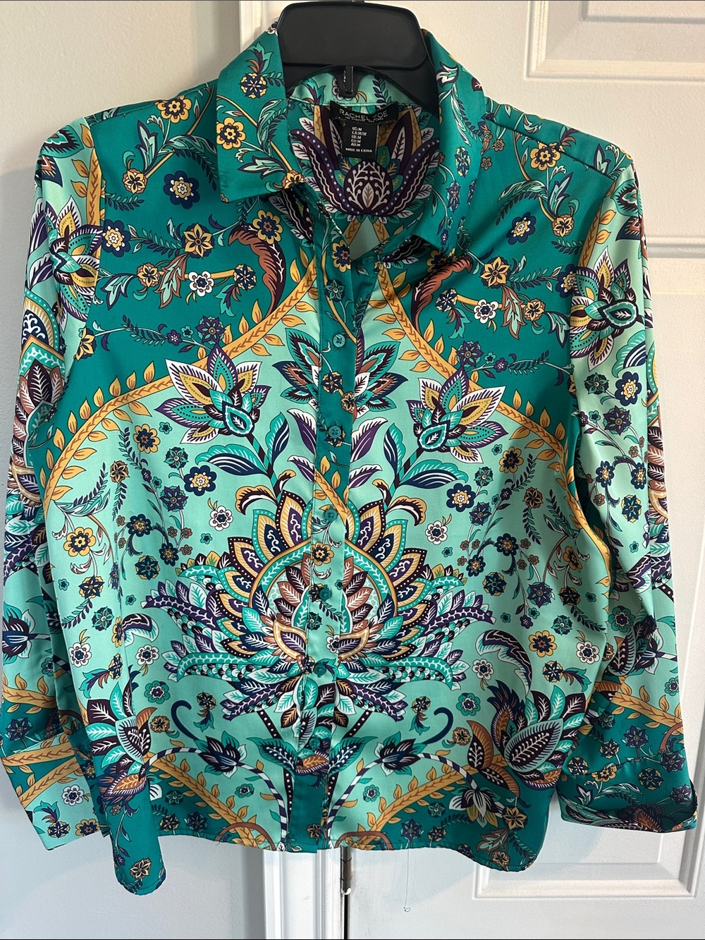Rachel Zoe Teal & Turquoise Paisley Print Silk Blouse